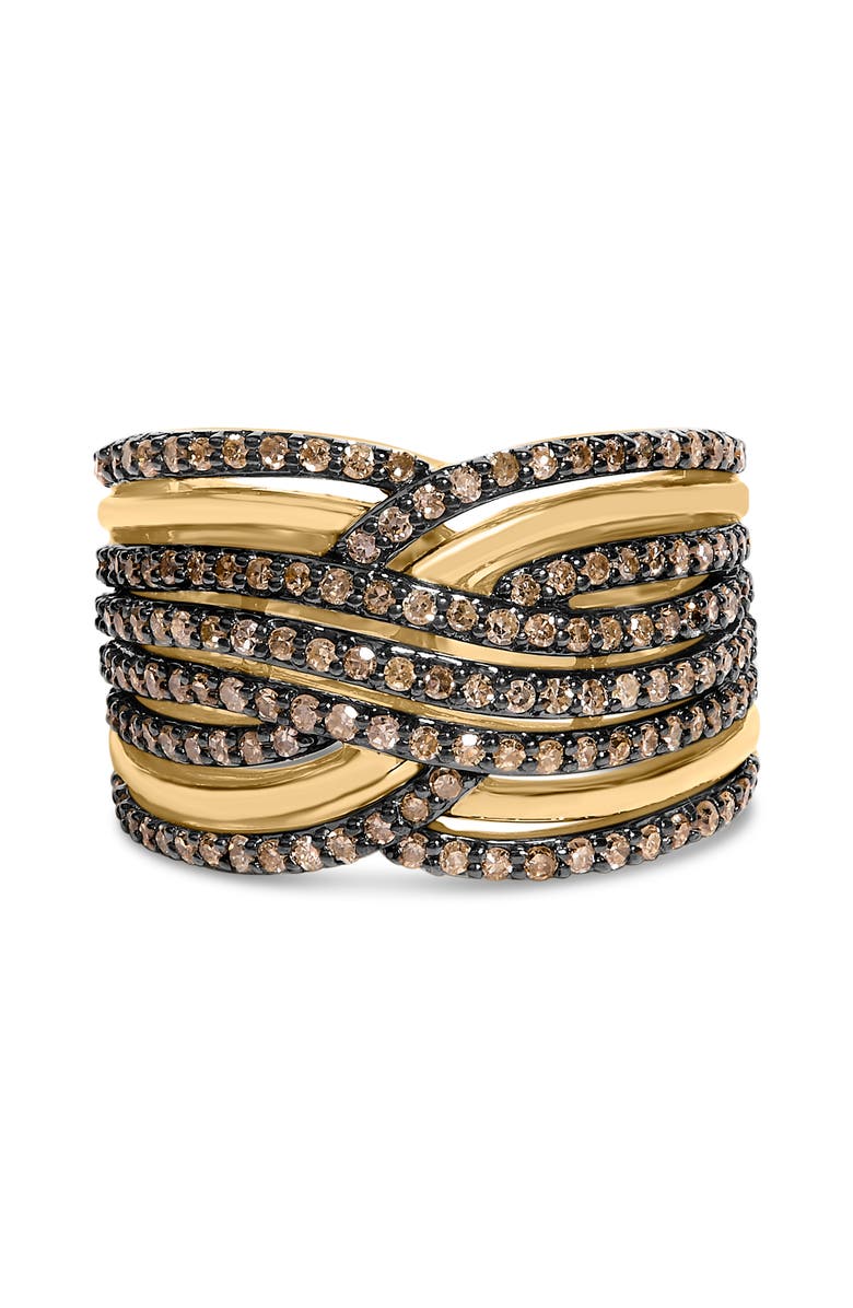 Haus of Brilliance 10K Yellow Gold Plated Silver 1.0 Cttw Champagne Diamond Multi Row Cross Over Band Ring, Main, color, Yellow Gold Over Silver