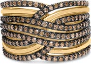 Haus of Brilliance 10K Yellow Gold Plated Silver 1.0 Cttw Champagne Diamond Multi Row Cross Over Band Ring