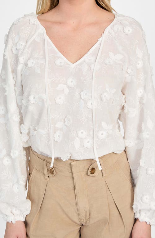 Guess Women's Textured Floral V-neck Top In Pure White