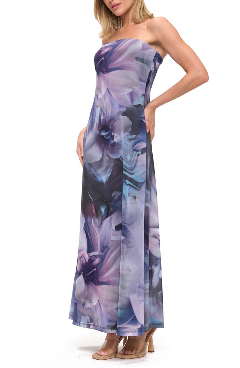 O.L. Printed Strapless Maxi Dress, Alternate, color, Purple