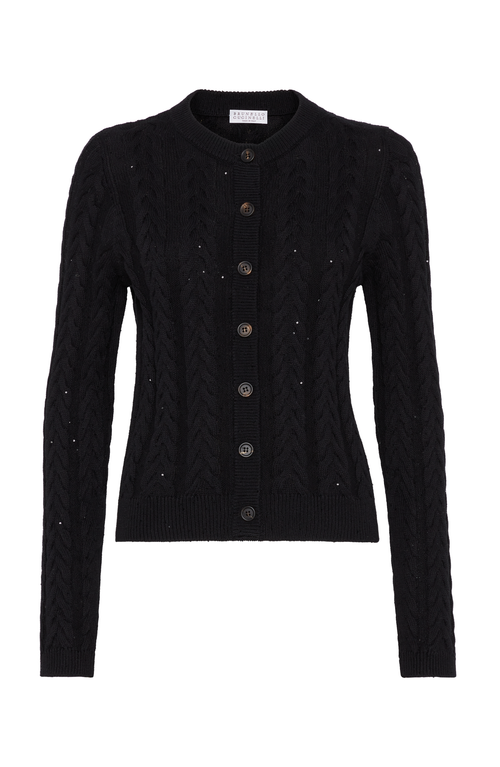 Brunello Cucinelli Cable-knit Dazzling Cardigan In Black