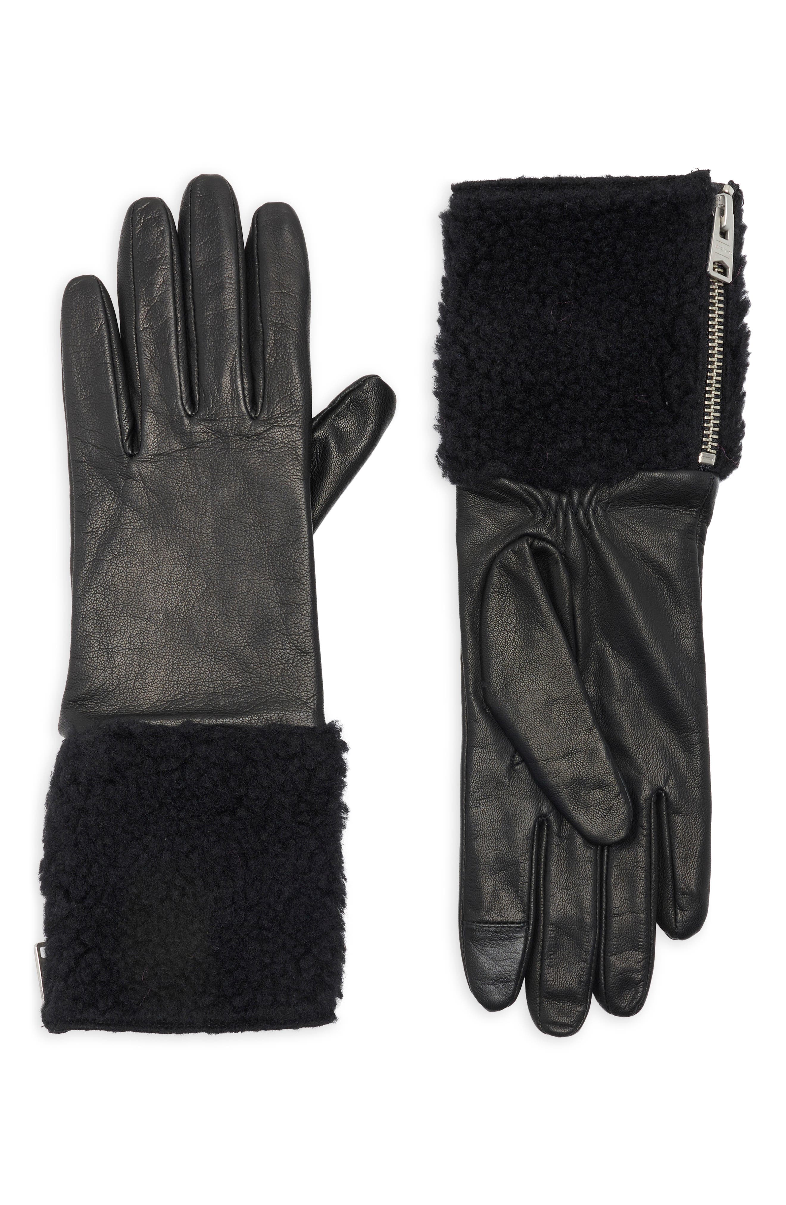 AllSaints Faux Shearling Leather Gloves