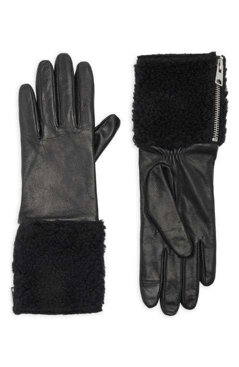Faux Shearling Leather Gloves