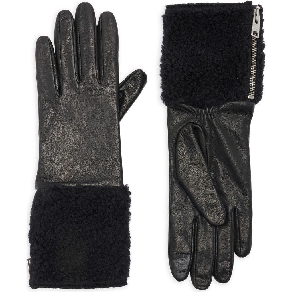 Allsaints Faux Shearling Leather Gloves In Black