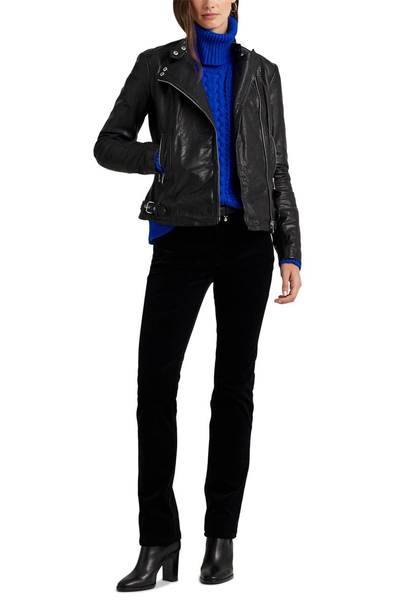 Lauren Ralph Lauren Leather Moto Jacket, Alternate, color, 
