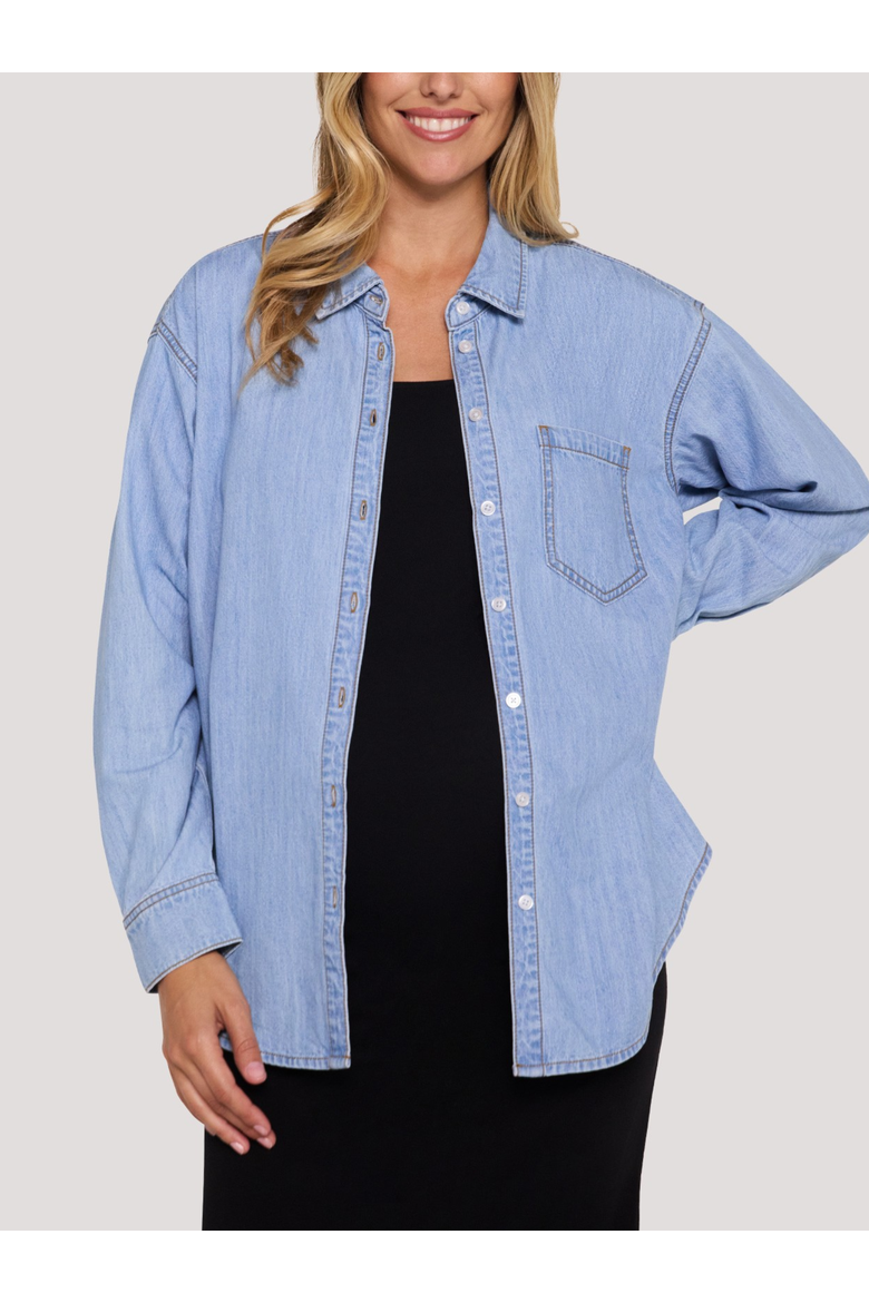 Long Sleeve Button-Up Denim Shirt, Alternate, color, July Wash