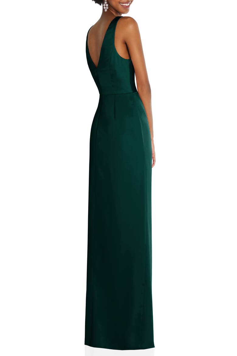 Sleeveless Satin Faux Wrap Gown, Alternate, color, EVERGREEN