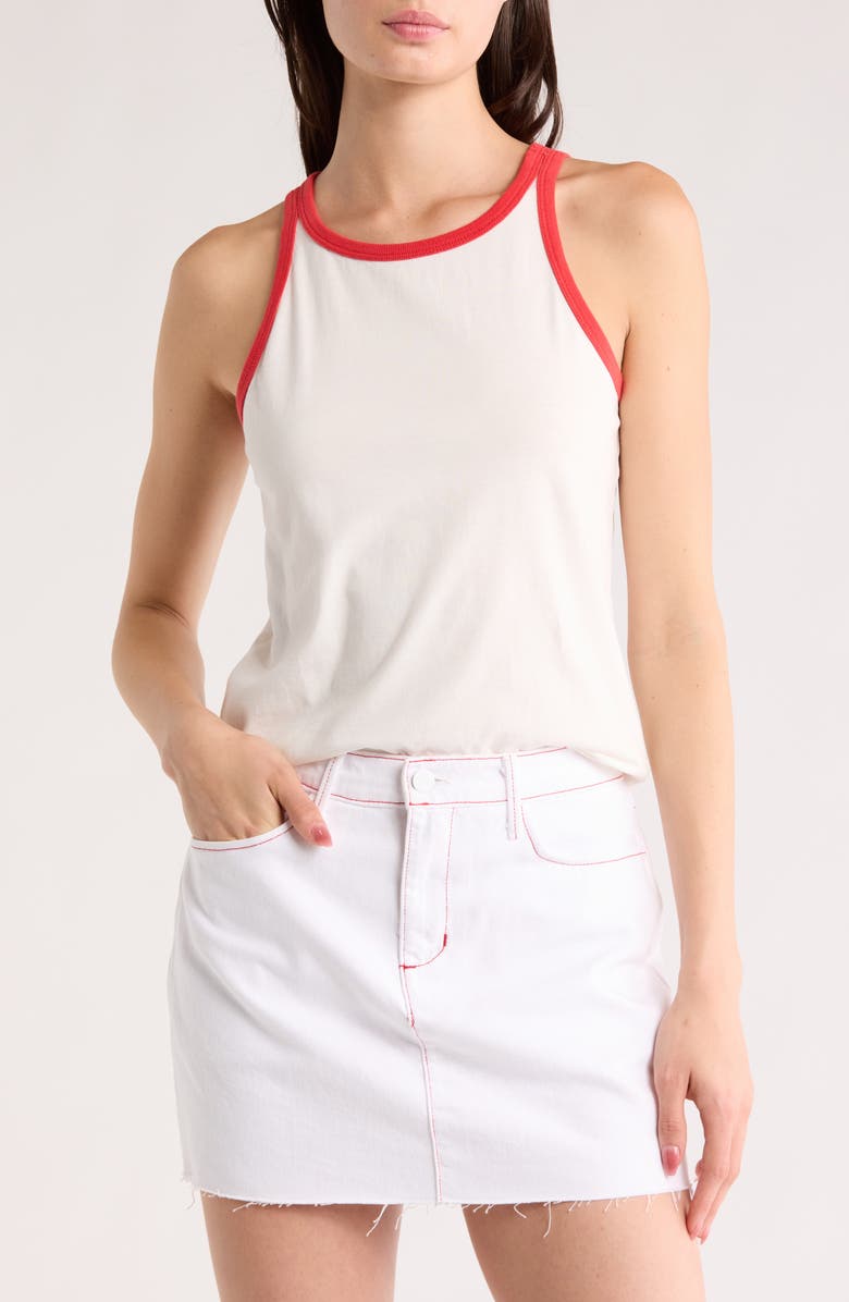 L'AGENCE Rayne Contrast Trim Tank, Main, color, White/ Red