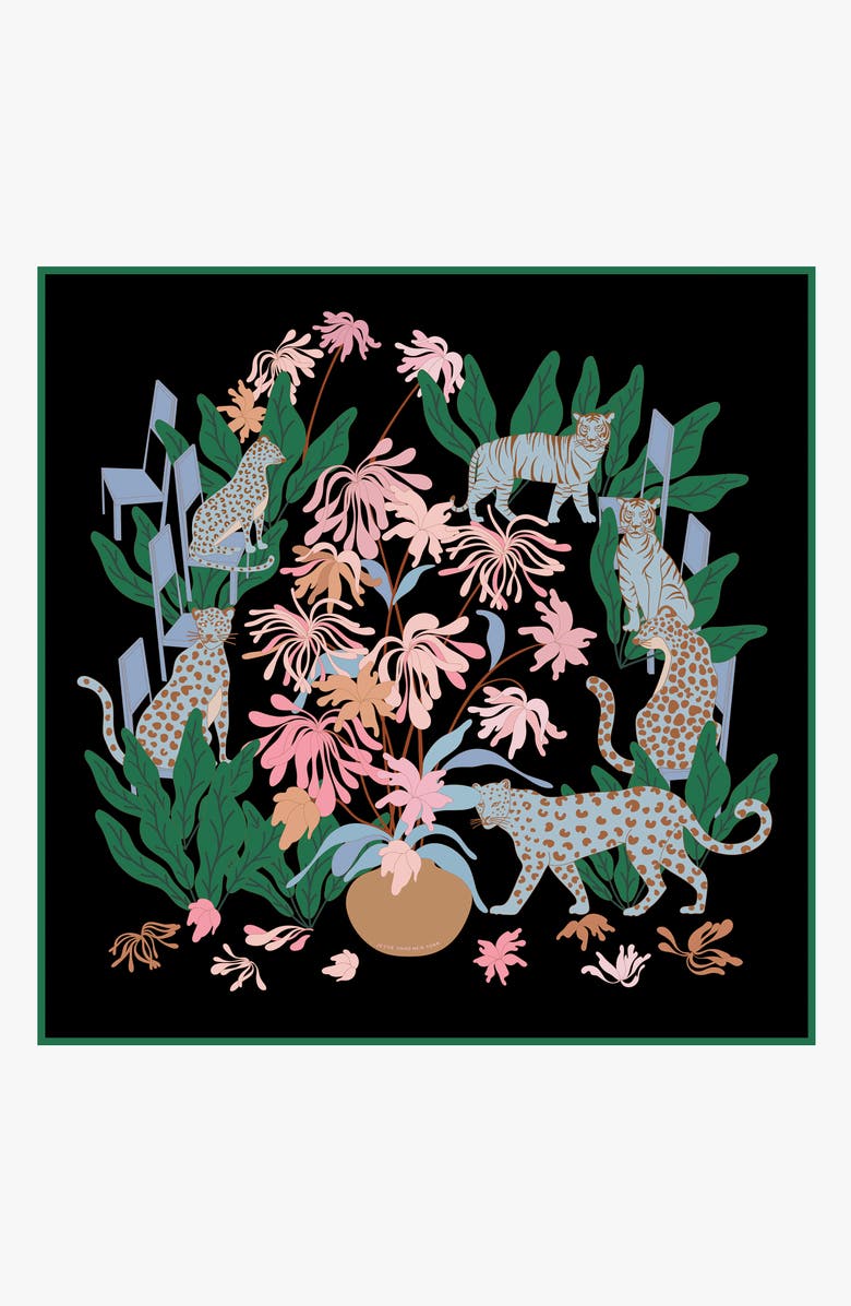 Jessie Zhao New York Double Sided Silk Scarf Night Jungle Gathering, Main, color,