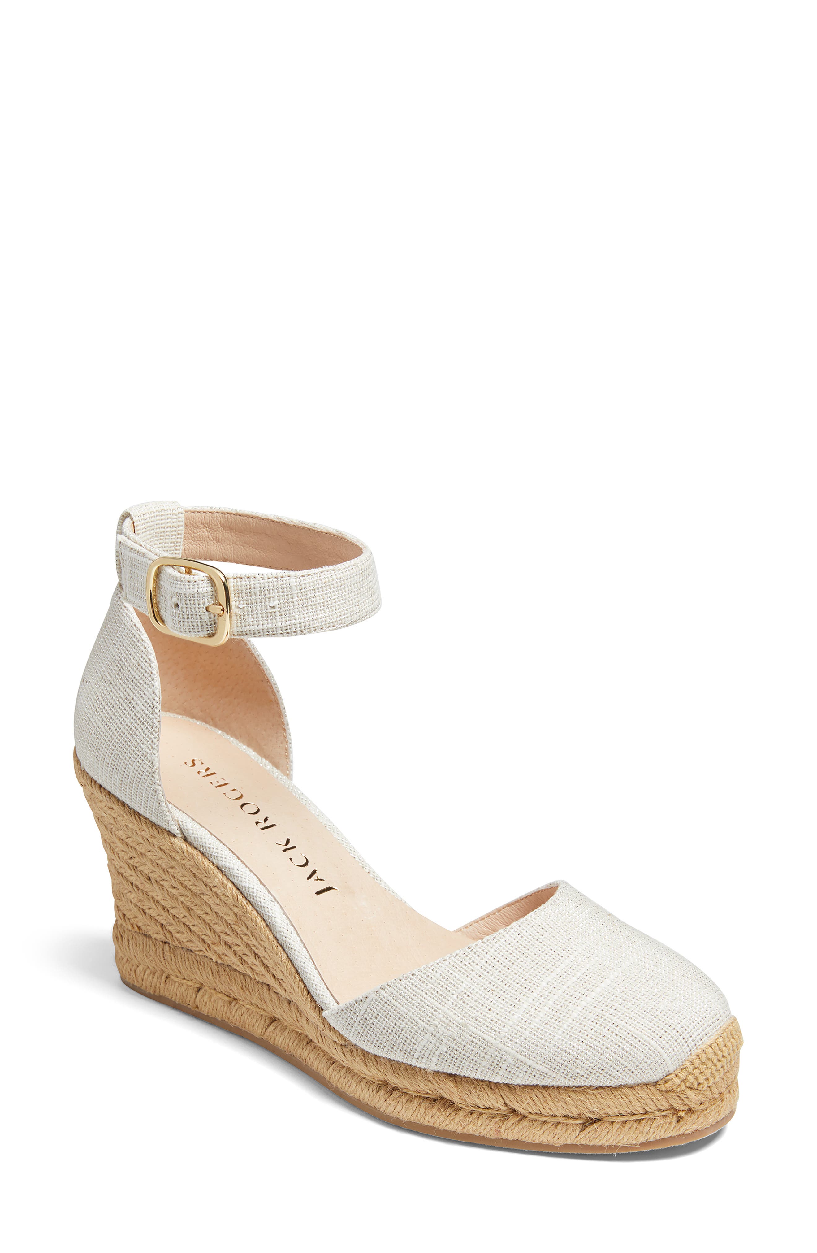 Palmer Ankle Strap Espadrille Wedge, Main, color, WHITE SILVER LINEN