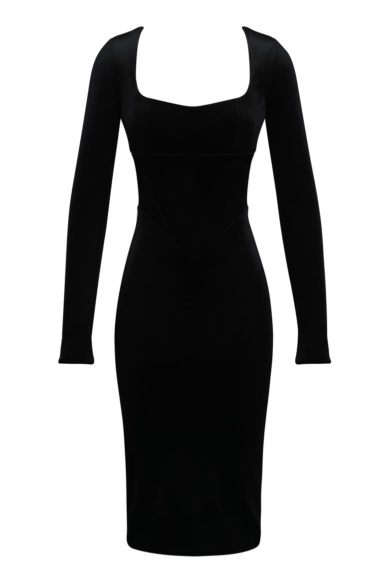 Asha Long Sleeve Velvet Dress, Alternate, color, BLACK