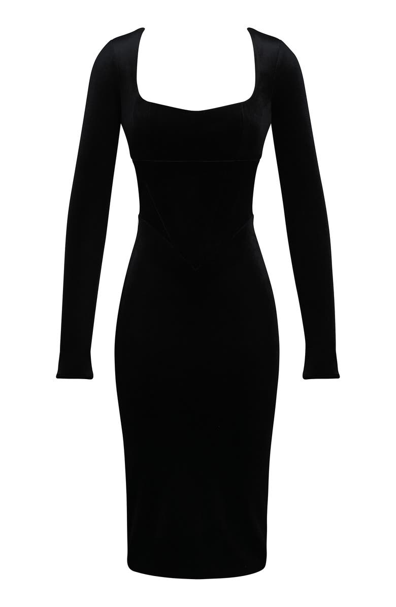 HOUSE OF CB Asha Long Sleeve Velvet Dress, Alternate, color, Black