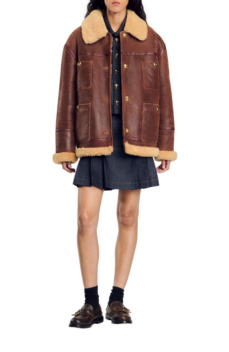 SANDRO Shearling jacket, Alternate, color, 