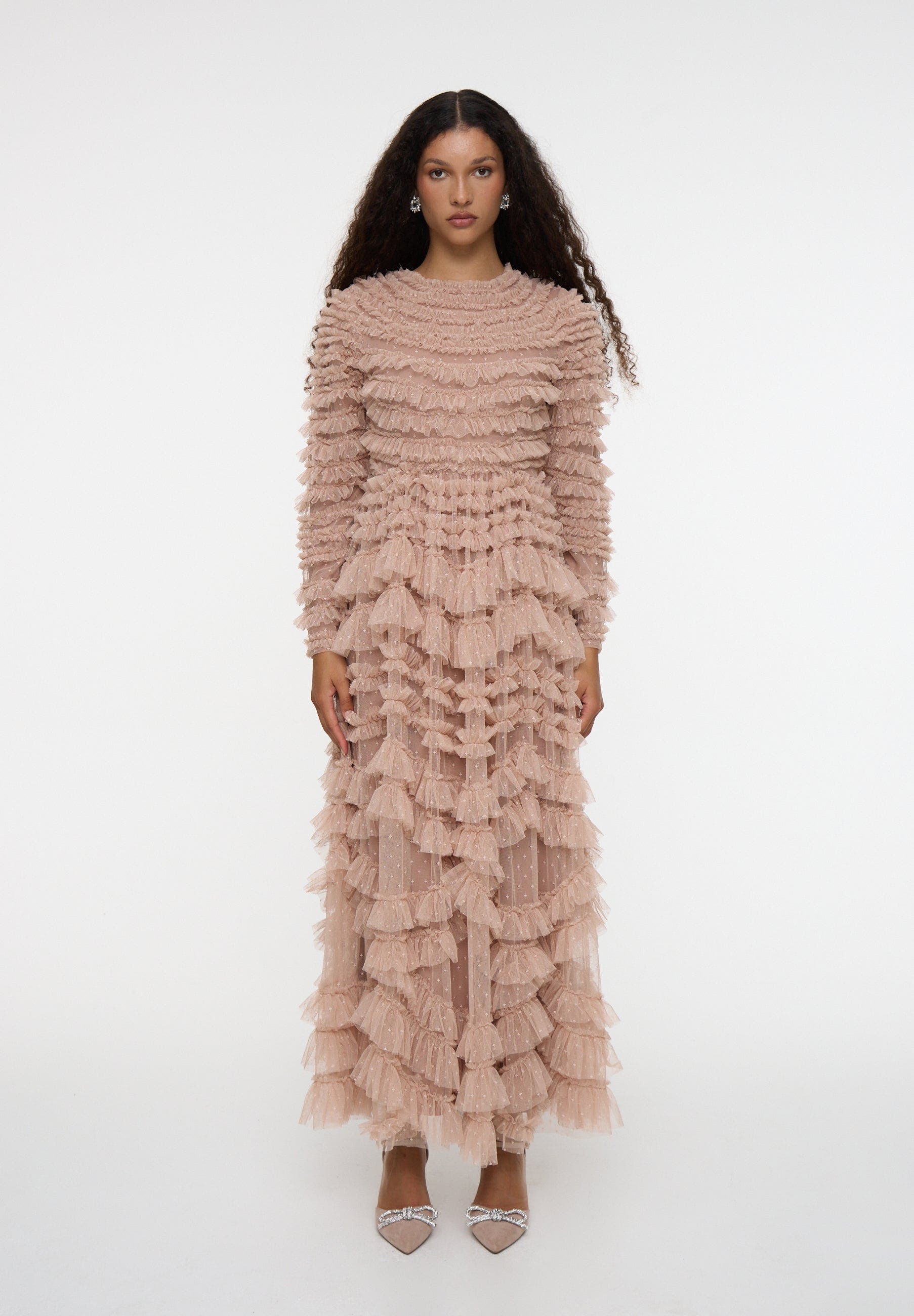 Modest Ruffle Dress Maxi With Self Print - image 2