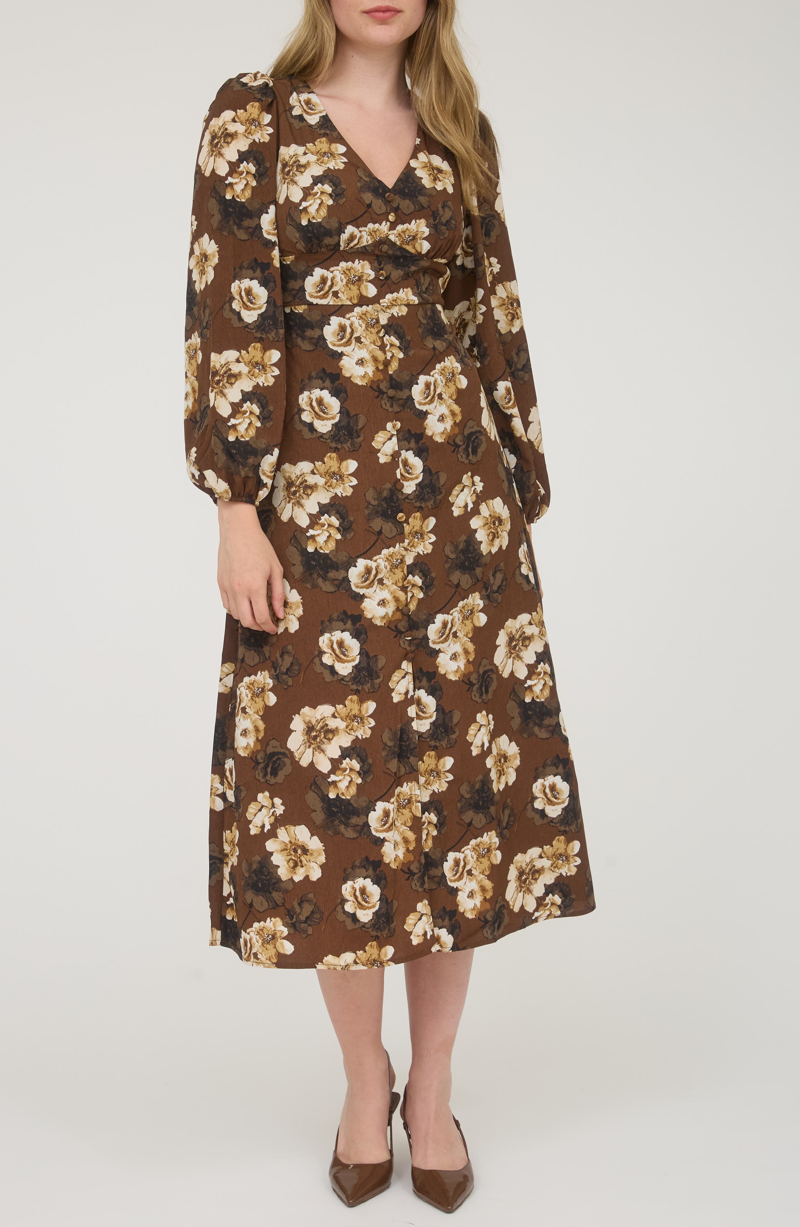 AUGUST SKY Floral Long Sleeve Maxi Dress