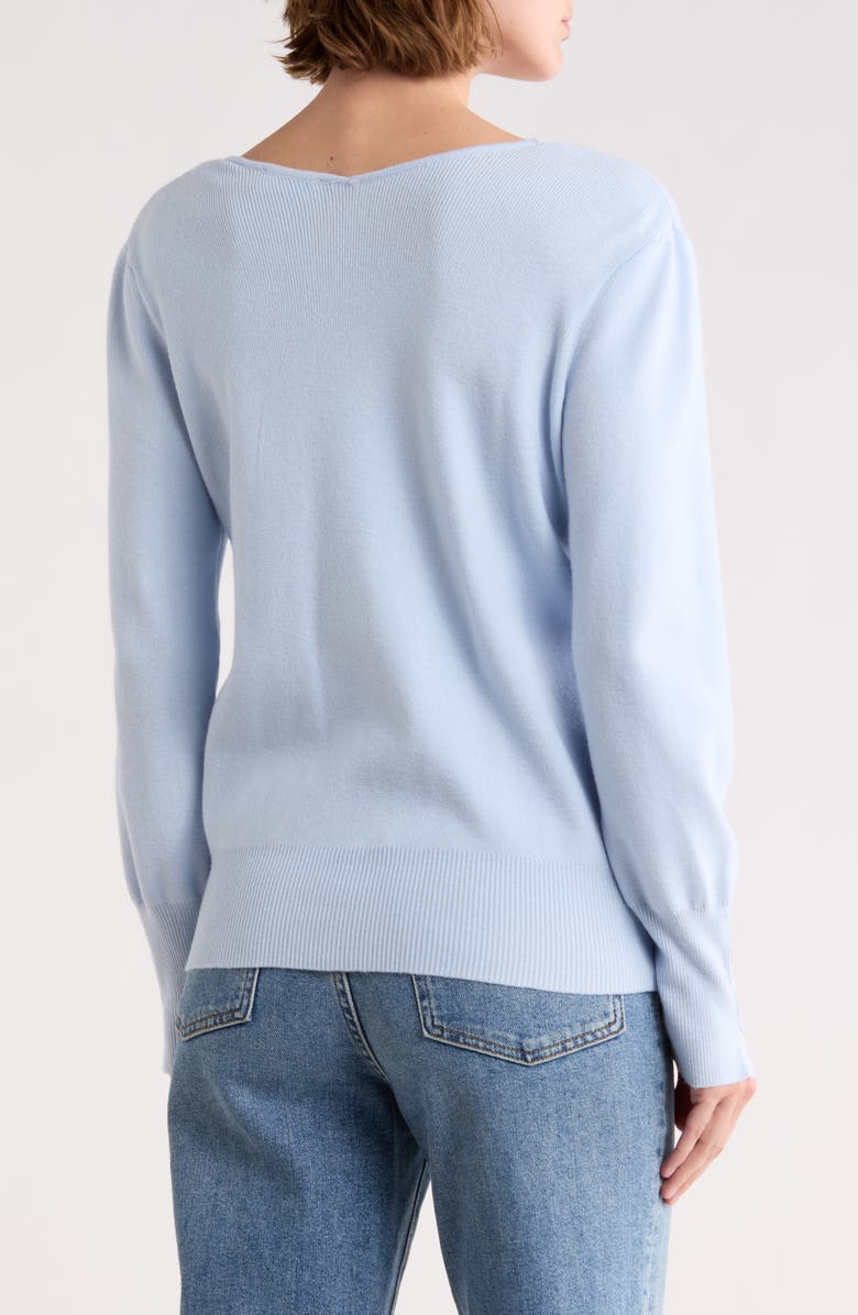 T Tahari V-Neck Snap Cuff Sweater, Alternate, color, Crystal Clear