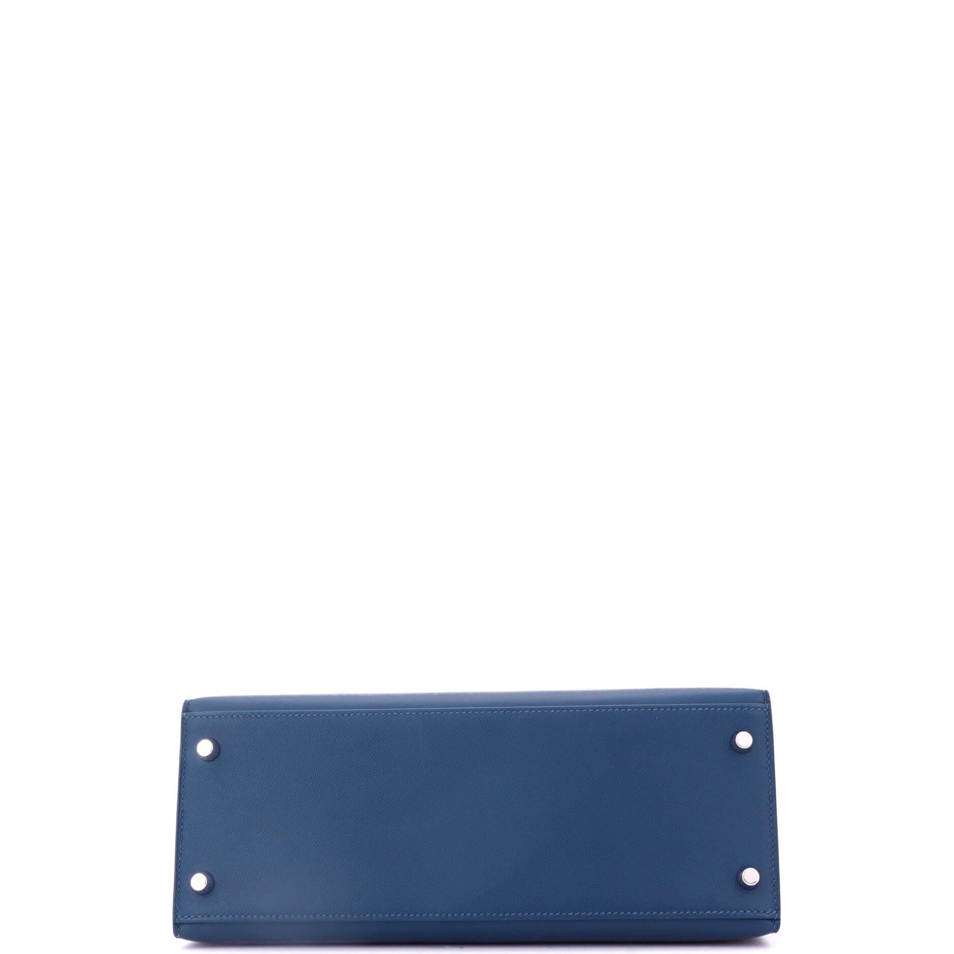 Pre-Owned Hermes Kelly Handbag Blue Madame with Palladium Hardware 28, Alternate, color, Deep Blue