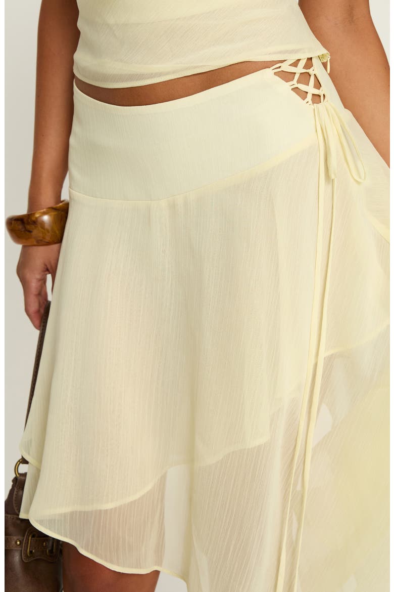Evaleine Lace-Up Asymmetric Chiffon Skirt, Alternate, color, BABY YELLOW