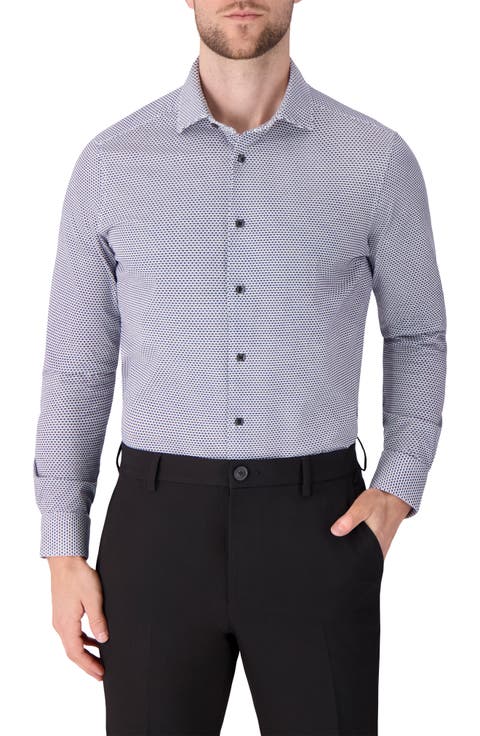 Regular Fit Geometric Print Knit Cotton Dress Shirt