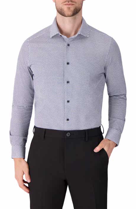 Regular Fit Geometric Print Knit Cotton Dress Shirt