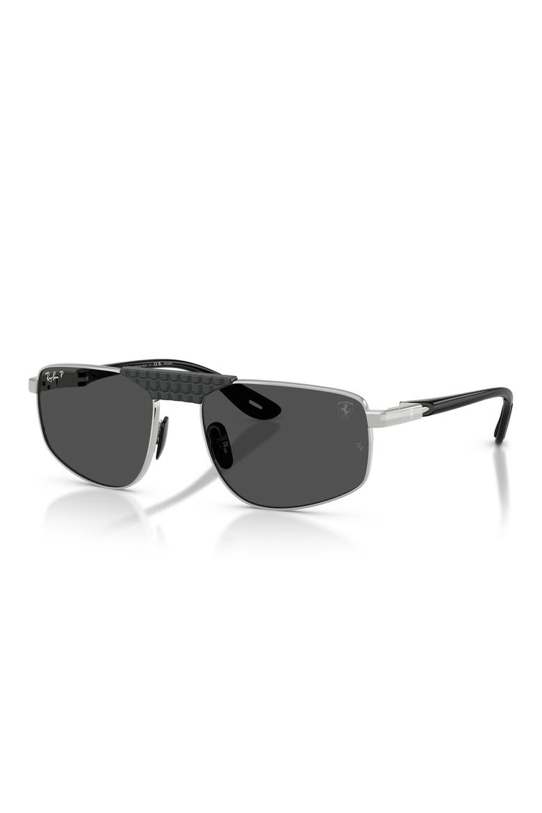 58mm Ferrari Polarized Irregular Sunglasses, Alternate, color, SILVER / POLAR DARK GREY