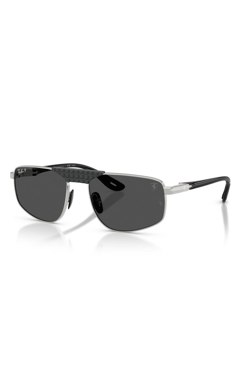 Ray-Ban 58mm Ferrari Polarized Irregular Sunglasses, Alternate, color, Silver / Polar Dark Grey