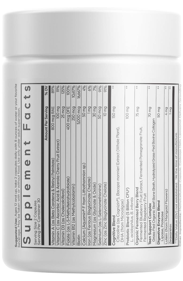 Codeage Teen Multivitamin+ Platinum, Vitamin A, E, B12, K2, Citicoline Supplement, Alternate, color, 