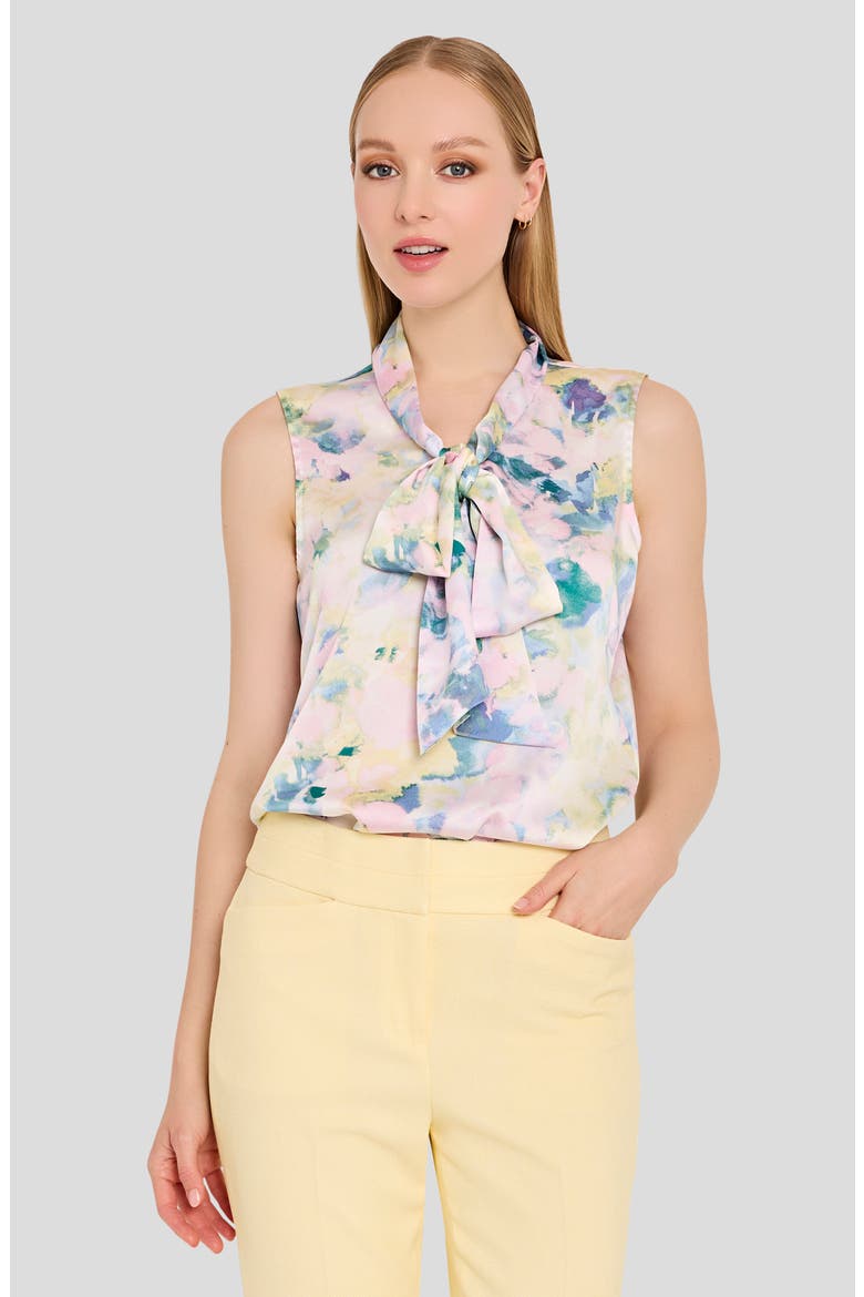 Print Tie Neck Sleeveless Top, Alternate, color, BLUSH BUTTERCUP