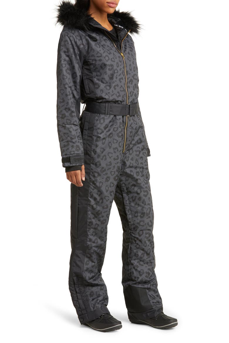 Midnight Leopard Waterproof Snowsuit, Alternate, color, BLACK
