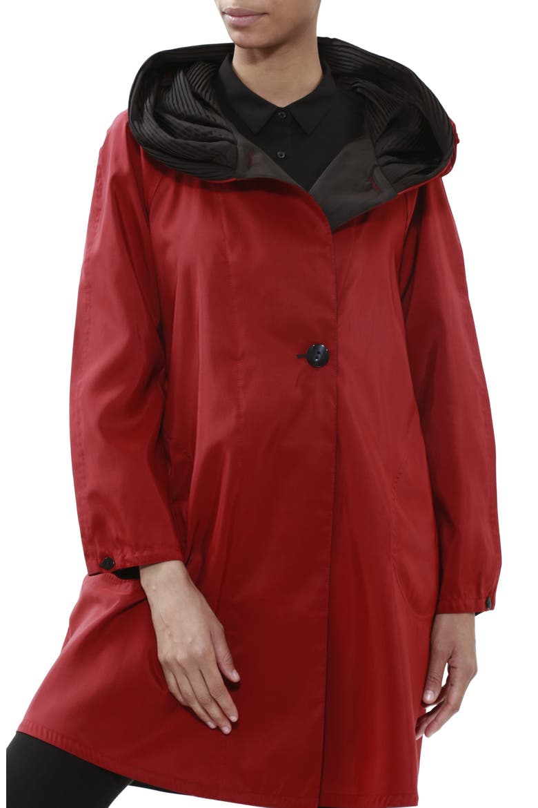 Donatella Reversible Hooded Raincoat, Main, color, RED / BLACK