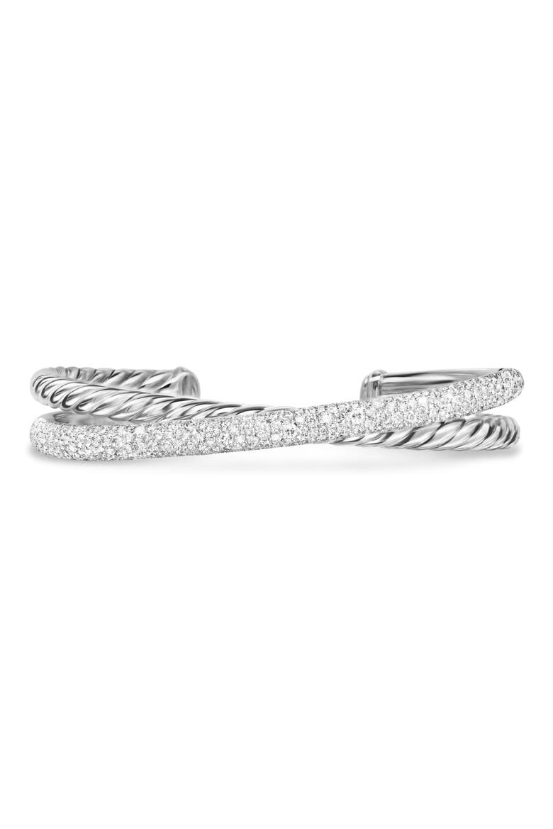 Crossover Two-Row Cuff Bracelet in Sterling Silver with Diamonds, 11mm, Main, color, STERLING SILVER - L