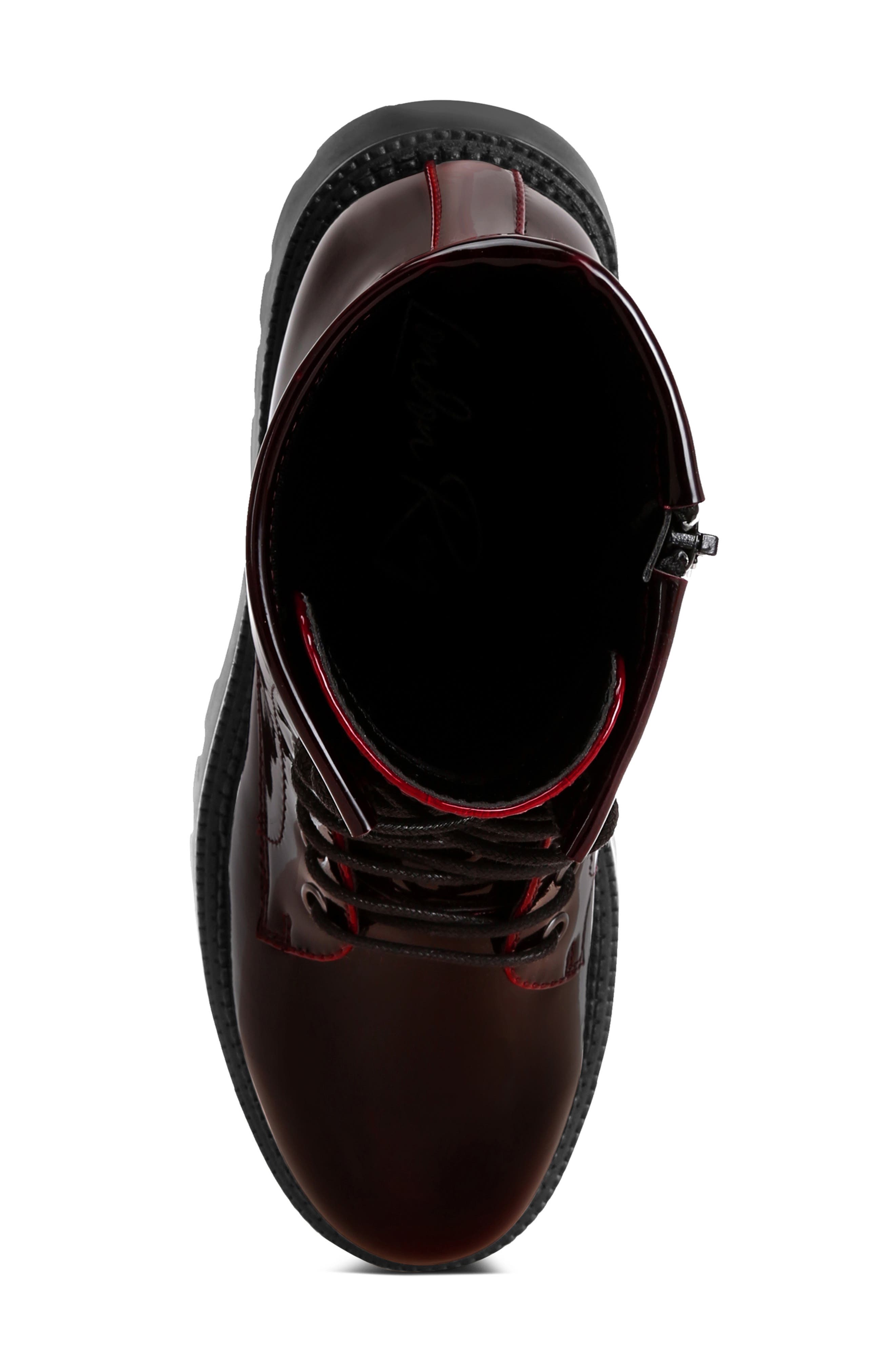 Reginalda Faux Leather Combat Boot, Alternate, color, BURGUNDY PATENT