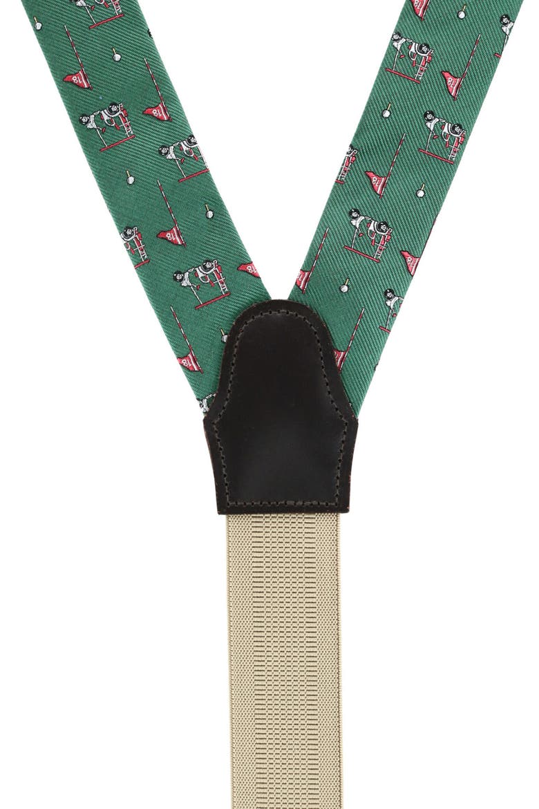 Embroidered Golf Pattern Silk Suspenders, Alternate, color, GREEN