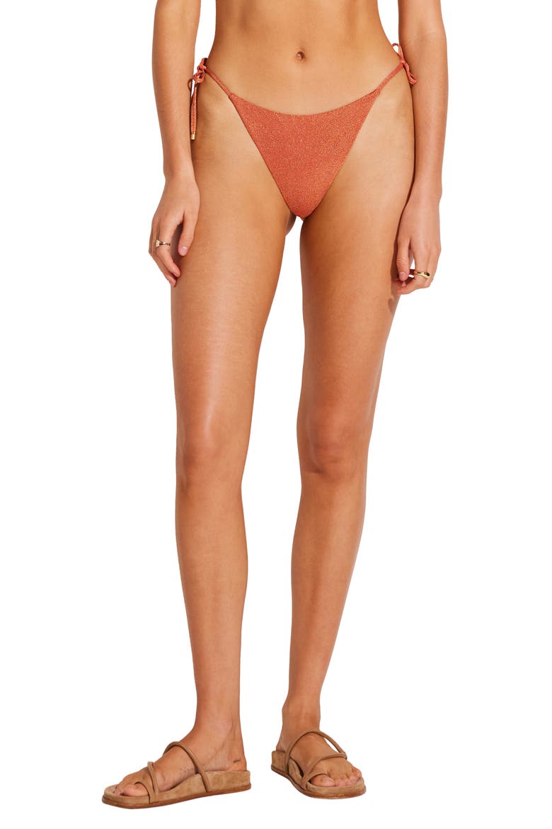 Elle Metallic Side Tie Bikini Bottoms, Main, color, TERRACOTTA METALLIC