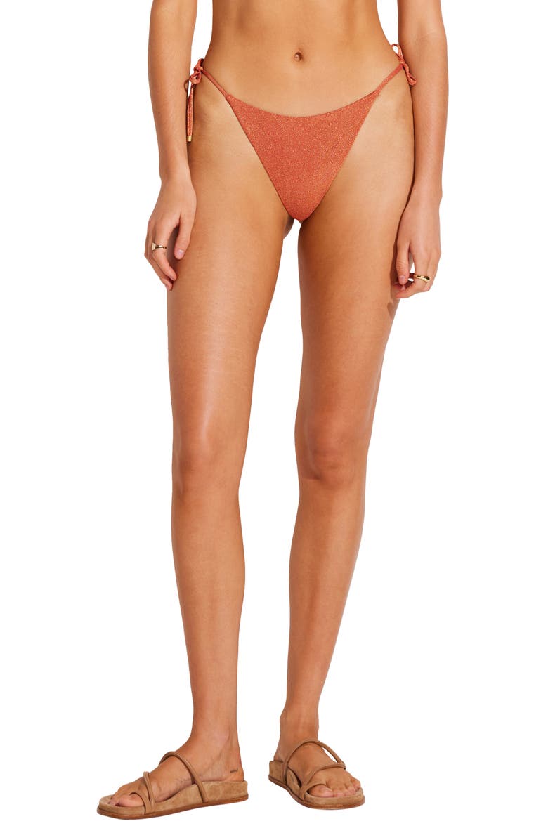 Vitamin A<sup>®</sup> Elle Metallic Side Tie Bikini Bottoms, Main, color, Terracotta Metallic