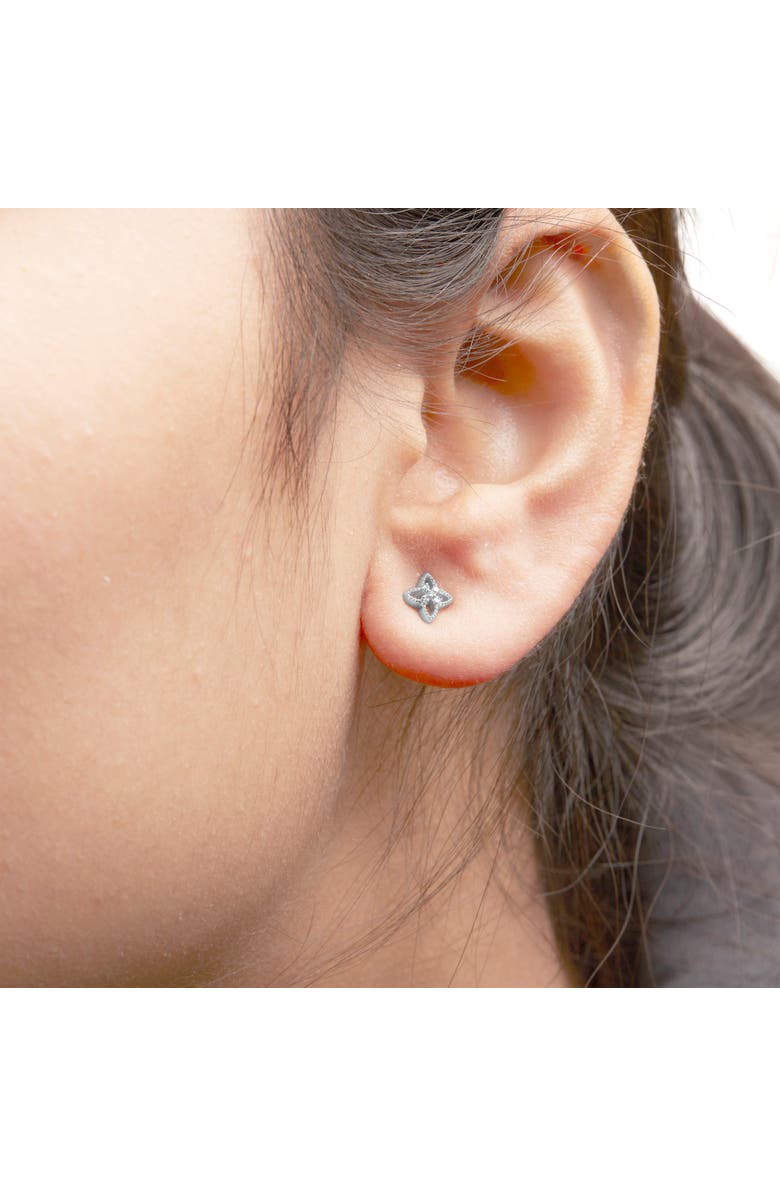 Haus of Brilliance Silver Diamond Accent 4 Petal Flower Stud Earring, Alternate, color, White