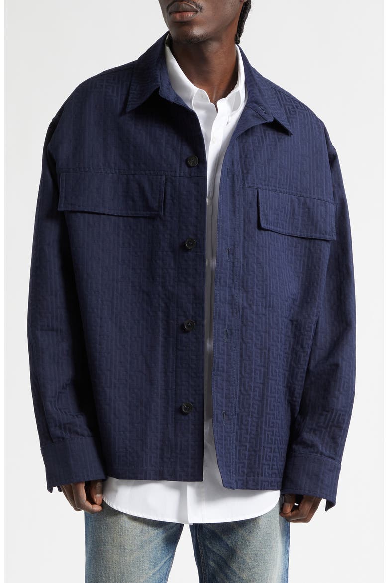 Monogram Cotton Jacquard Button-Up Shirt, Main, color, 6UB MARINE