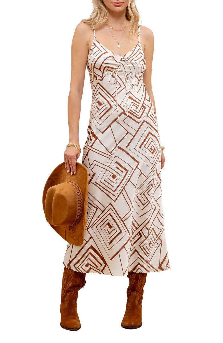 Blu Pepper Geometric Front Tie Midi Dress, Main, color, 