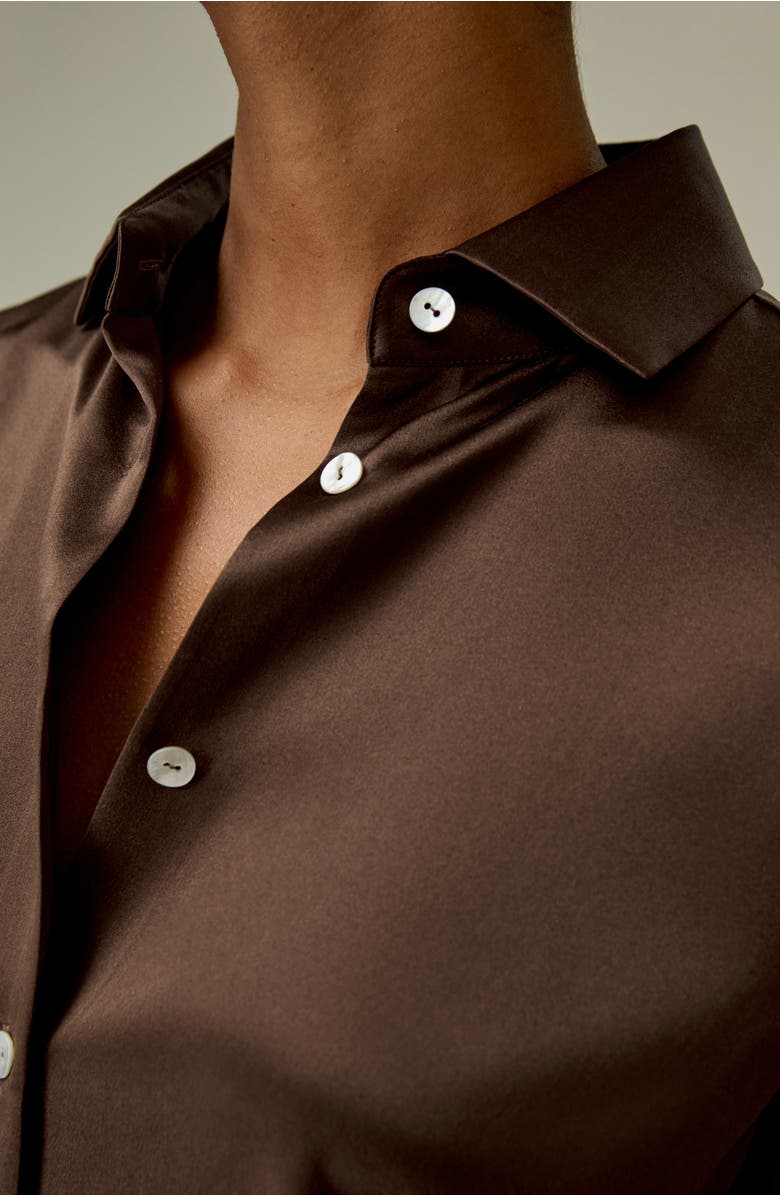 Lilysilk Spread Collar Silk Shirt, Alternate, color, Chocolate