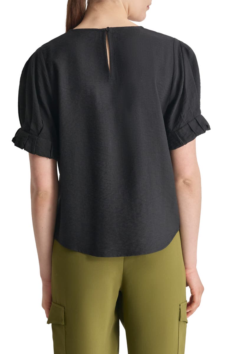 DKNY Crinkle Texture Short Sleeve Top, Alternate, color, Black