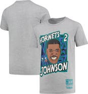 Mitchell & Ness Youth Mitchell & Ness Larry Johnson Gray Charlotte Hornets Hardwood Classics King of the Court Player T-Shirt