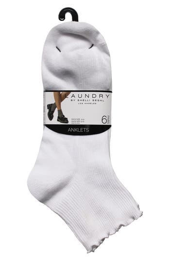 Laundry By Shelli Segal 6-pack Lettuce Edge Quarter Length Socks In White