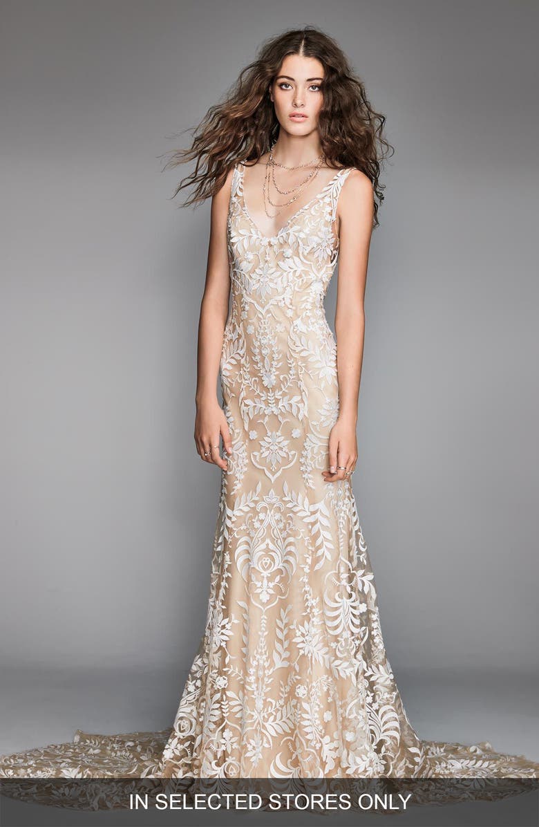 Willowby Corella Embroidered Trumpet Wedding Dress, Main, color, 