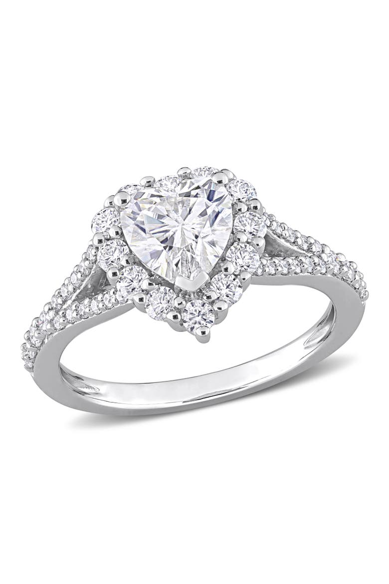 Moissanite Heart Halo Split-Shank Ring, Main, color, Sterling Silver