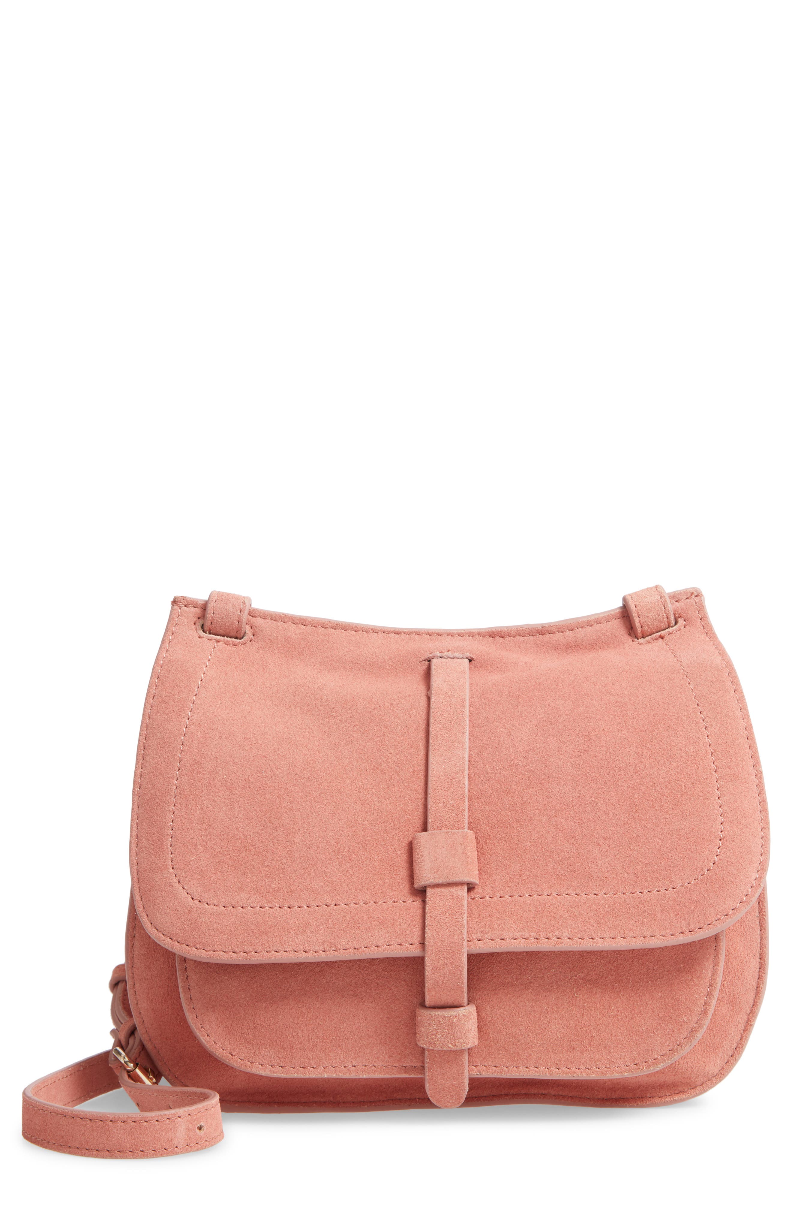 Suede Crossbody Saddle Bag, Main, color, CLAY