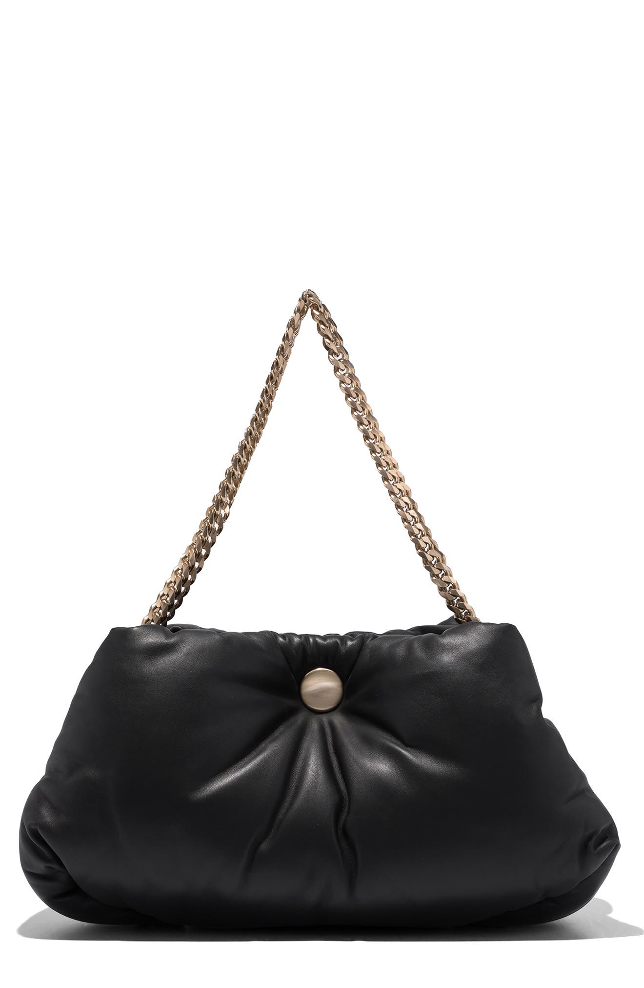 Puffy Tobo Leather Shoulder Bag, Main, color, BLACK