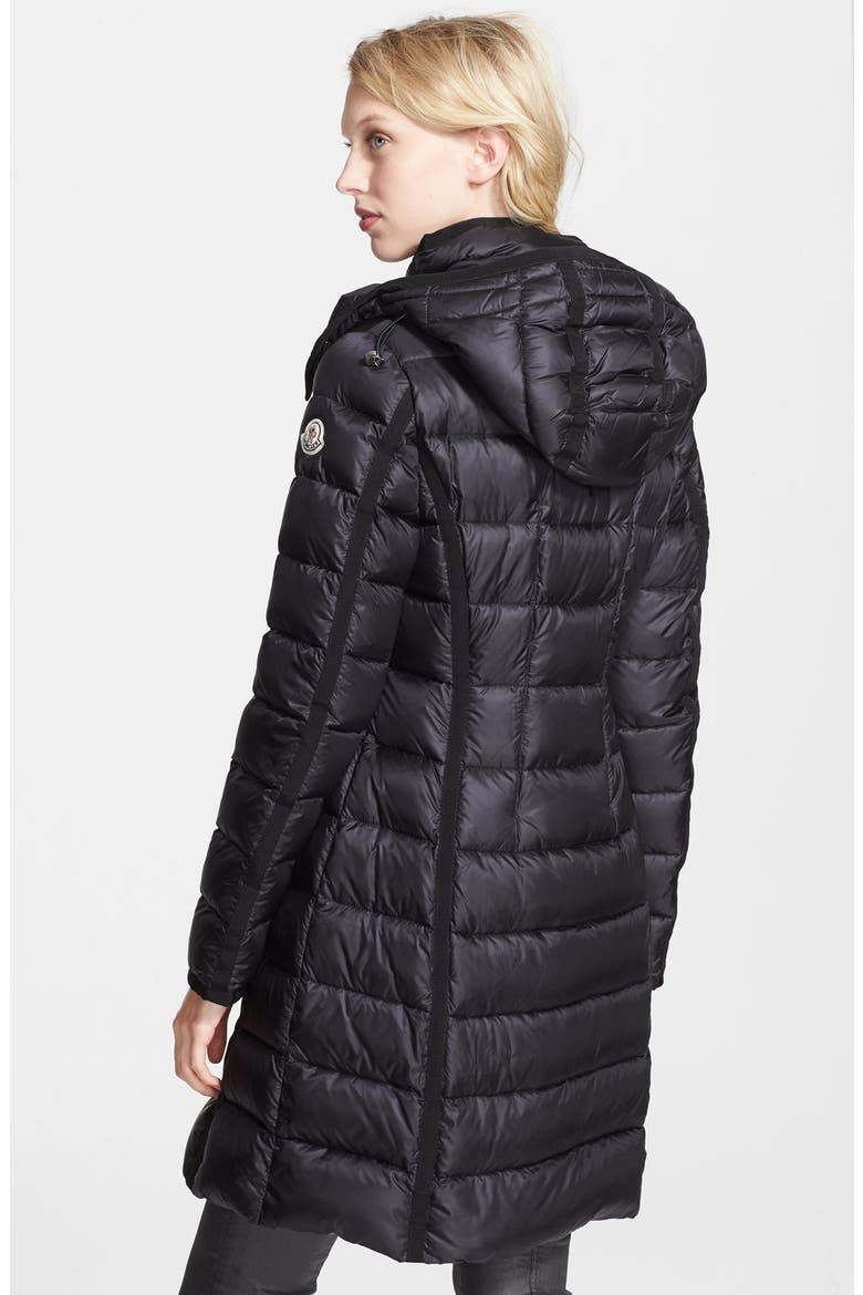 'Hermine' Grosgrain Trim Down Coat, Alternate, color, BLACK