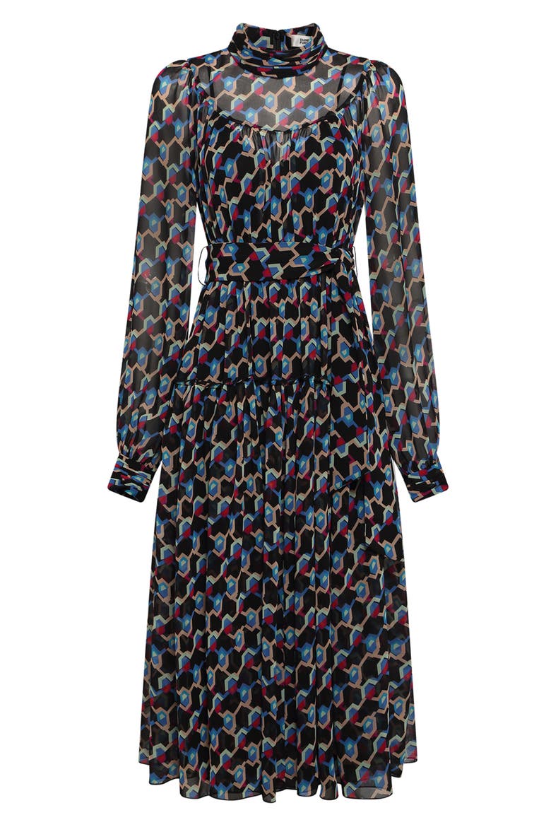 Kent Geometric Print Long Sleeve Midi Dress, Alternate, color, GEO ILLUSION MED