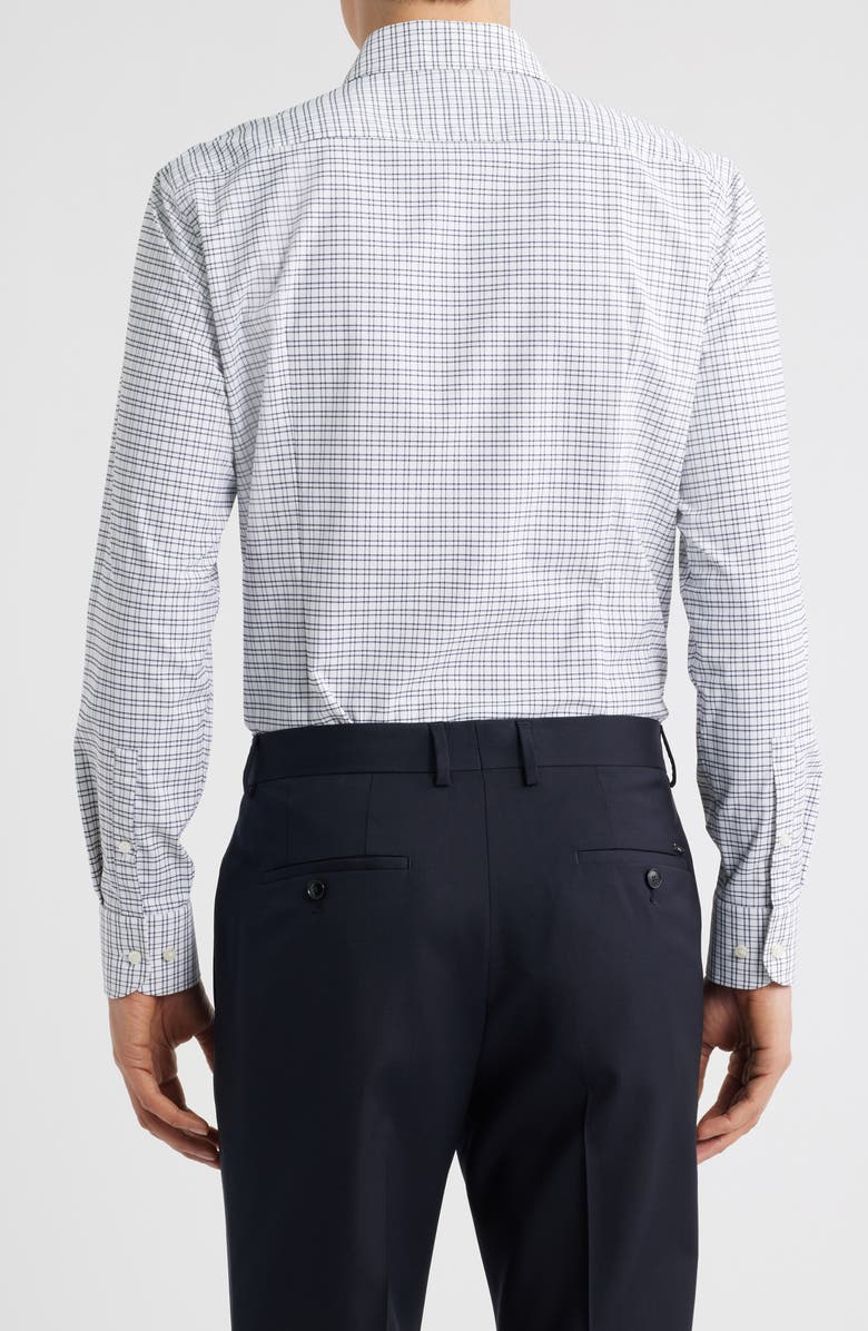 BOSS Hank Kent Slim Fit Plaid Performance Twill Dress Shirt, Alternate, color, Dark Blue