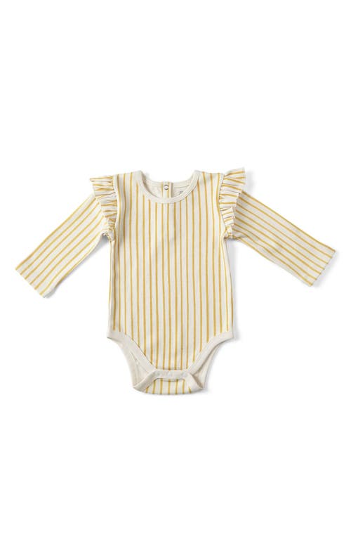 Pehr Stripes Away Long Sleeve Ruffle Bodysuit In Yellow
